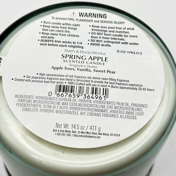 Bath And Body Works Spring Apple 3 Wick Jar Candle 14.5 oz Green Vanilla Pear - Picture 11 of 14